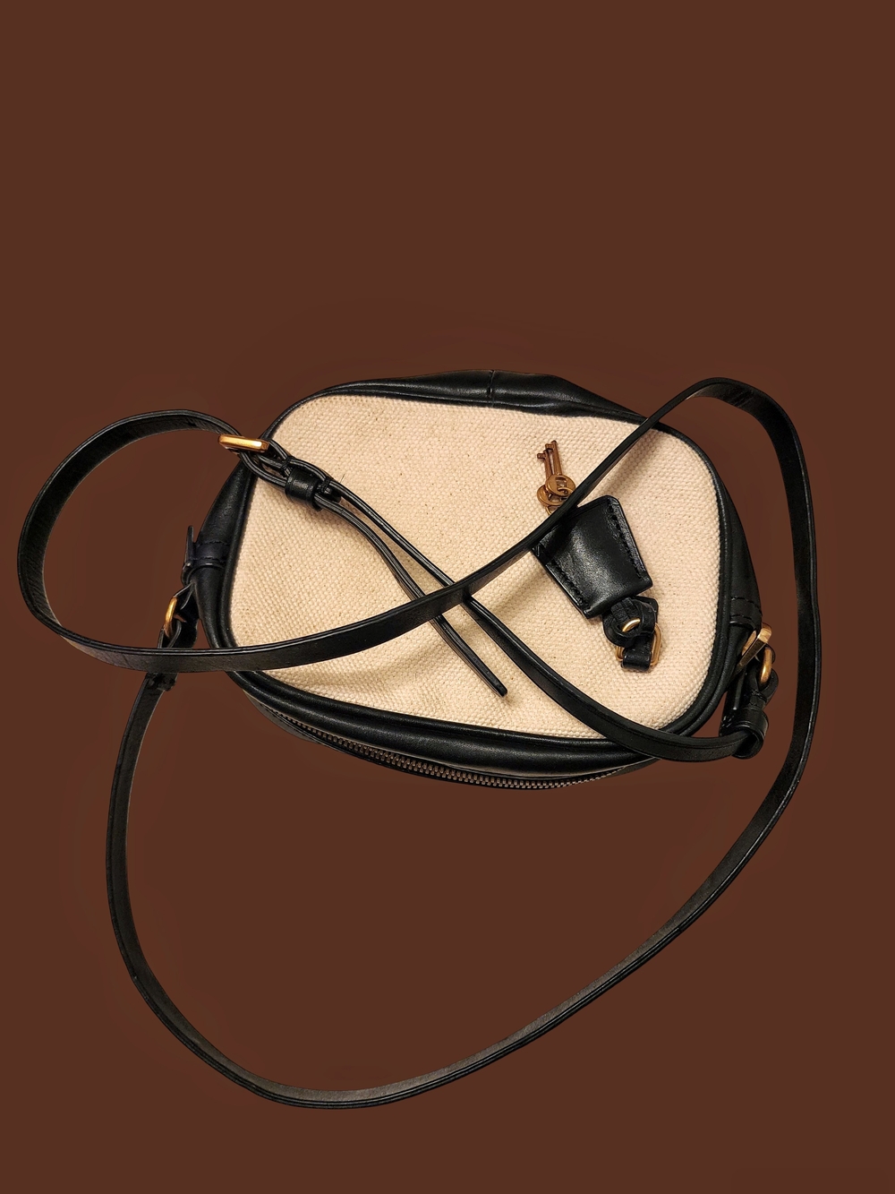 J. Crew Black & Cream Crossbody Bag - Minimal Canvas Leather